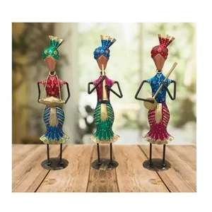Ensemble de 3 figurines de musiciens punjabi antiques, export en vrac, prêt à l'emploi, décoration traditionnelle indienne pour la maison, cadeau, objet d'artisanat - Product Image 5
