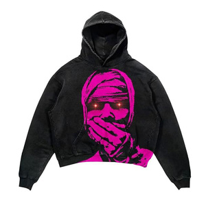 Ropa de calle personalizada, Sudadera con capucha de lana lisa, fabricante de chaqueta con parche desgastado para hombre, Sudadera con capucha bordada con apliques - Product Image 2