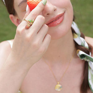 Jeulia Juicy Fruit Strawberry Design Sterling <b>Silver</b> Gemstone <b>Ring</b> - Product Image 6