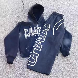 ชุดวอร์มซิปพรีเมียมคุณภาพสูงปี 2026 แบบขายส่ง พร้อมลายปัก апплика แบบฟอกสี  สำหรับผู้ชาย - Product Image 1