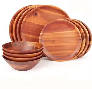 Service de table en bois d'acacia poli écologique Crescent Crafts pour fête, style classique, 6 à 10 pièces - Product Image 1