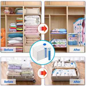 Sac de compression sous vide pour vêtements avec pompe manuelle gonflable, sac de rangement gain de place, essentiel de voyage, sacs de rangement transparents en PA - Product Image 6