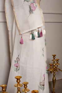 Modern Slim Fit SOOT RAAG Saree Pink PHOOL Lino pintado a mano Diseño reversible para Diwali DE BODA Incluyendo blusa de lino - Product Image 6