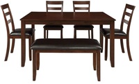 Table à manger moderne de luxe en teck massif sculpté avec 4 chaises et banc, durable, facile à nettoyer, écologique, garantie 1 an, idéale pour centres commerciaux et écoles
