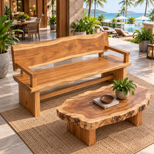Modern Patio Lounge Seating Premium Suar <b>Wood</b> Live Edge Wholesale Natural Edge High Back Wooden Arm <b>Bench</b> Hotel Resort Projects - Product Image 6
