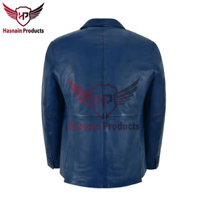 Erkek Gerçek Mavi Deri Blazer Çentikli Yaka Sığır Derisi Ceket İki Düğmeli Cepler Özel Resmi İş Günlük Lüks Dış Giyim Yeni - Product Image 6