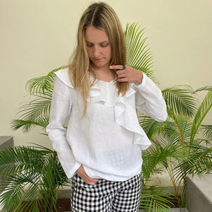 Vestido de algodón de verano para mujer Diseño de moda y decoración de botones Mangas completas Top transpirable para mujer - Product Image 1