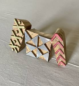 Geometric Wooden Block Stamp <b>Set</b> | Handcarved Indian Printing Blocks for Fabric, <b>Clay</b> & Paper Crafts - Product Image 1