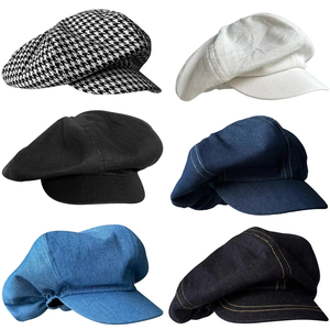 Casquette nuage élégante pour femme béret été léger plissé couleur unie méduse peintre chapeau en tissu Denim - Product Image 1