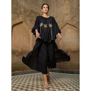 Pantalon palazzo évasé taille haute - Pantalon enveloppant en mélange de chiffon respirant - Product Image 2