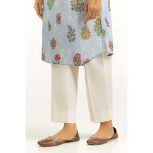 กางเกงคาร์โก้ลำลองสำหรับผู้หญิง Khaddar Dyed ระบายอากาศได้ดี เอวกลาง เหมาะสำหรับฤดูใบไม้ผลิ รุ่น IPT-55343 ดีไซน์ขาบานแบบยับ - Product Image 3