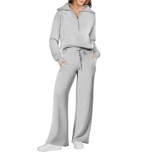Conjunto de pantalones y sudadera de gran tamaño para mujer, traje informal de dos piezas, conjunto de chándal de Color sólido holgado grueso con abrigo de solapa ancho para otoño - Product Image 1