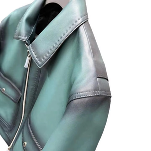 Veste en cuir PU pour homme, col rabattu, fermeture éclair, couleur unie, vêtement d'extérieur décontracté d'automne, coupe classique, en cuir de chèvre véritable - Product Image 5