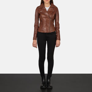 Genuine Leather Women's Jackets High Quality <b>Brown</b> Biker Jacket Wholesale Bomber Jackets Custom Logo Colors OEM Zipper 2025 - Product Image 3