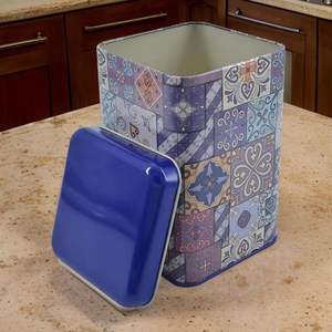 1.7L Slip Lid Purple Plaid Patterned Square Tin Box Recyclable Embossed for Food Candy Package-Plastic Paper - Product Image 5