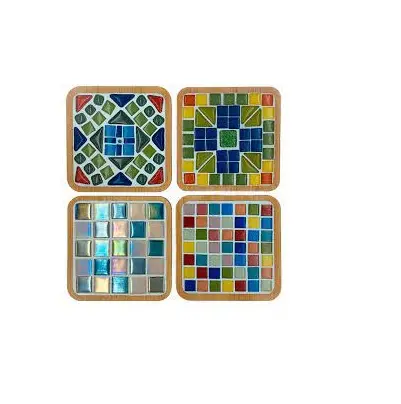 Sous-verre en bois mosaïque couleurs mélangées pièces de verre mosaïque bricolage artisanat matériel et taille personnalisée Offre Spéciale