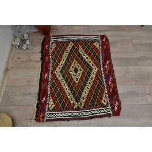 พรมขนาด 2.4x3 ฟุต, พรมตุรกีโบราณ, พรมลายดอกไม้สีแดงคิลิม - Product Image 1