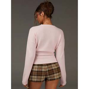 <span class=keywords><strong>Cardigan</strong></span> Corto da <span class=keywords><strong>Donna</strong></span> in Maglia con Bottoni, Nero e <span class=keywords><strong>Rosa</strong></span> Chiaro, Maniche Lunghe, per l'Inverno - Product Image 3