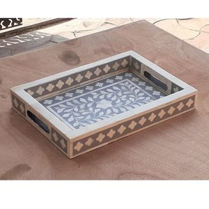 Plateau décoratif en incrustation d'os avec accents en pierre d'agate - Product Image 5