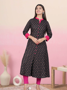 Kurta Anarkali noir imprimé or pour femmes, tissu doux, coupe confortable, tenue élégante et festive, tenue indienne traditionnelle élégante - Product Image 3