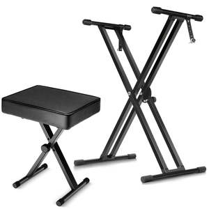 Support de clavier 5-en-1 avec banc de piano, supports de clavier réglables et ensemble de 3 chaises rembourrées pour musiciens - Product Image 1