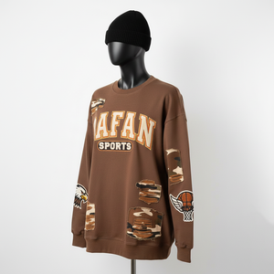 Camiseta de Manga Larga de Algodón Premium, Color Marrón Cepillado Suave, Aplique Bordado, Logotipo Personalizado, Camiseta de Manga Larga de Algodón - Product Image 5