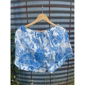 Chinoiserie Blue <b>PYJAMAS</b> Woven Homewear Shirt <b>Shorts</b> Elastic Waist Button Closure Drawstring Customizable Logo ODM Sustainable - Product Image 3