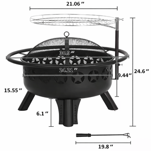 Foyer extérieur avec grille de cuisson pivotante, foyer à bois pour l'extérieur, foyer 3 en 1 avec grill, écran anti-étincelles et pioche à feu - Product Image 4
