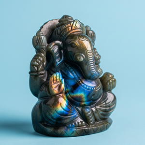 Figurine de Statue de Ganesha sculptée à la main avec cadeau d'affaires en labradorite pierre précieuse semi-précieuse artisanat gravé cristal de guérison indien - Product Image 1