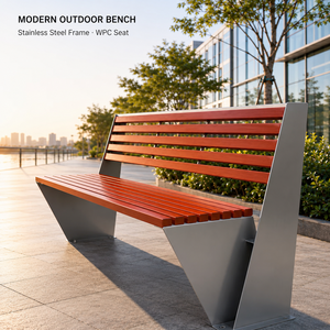 Panca da Esterno Commerciale per Parco, Struttura in Acciaio Inossidabile, Doghe in Legno WPC, Seduta Pubblica per Giardino e Strada, OEM - Product Image 1