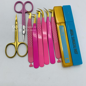 2025 pointes d'or avec bébé rose pince à cils en acier inoxydable durable pince à épiler en fibre pointue pince à cils en acier inoxydable - Product Image 2