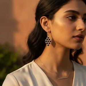 Boucles d'oreilles pendantes en argent 925 avec grenat pour femmes - Product Image 2