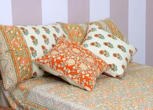 Funda De Almohada decorativa Floral Mughal bloque de mano impreso en Coral para uso doméstico o hotelero para decoración de hospitales también - Product Image 2