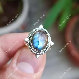 Handmade Boho Jewelry Gift Natural Labradorite Gemstone <b>Set</b> Oval Shape Stylish Sterling <b>Silver</b> <b>Ring</b> for Her for Birthdays - Product Image 3