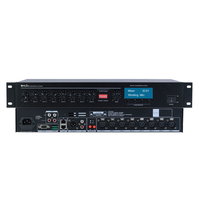 Professional Power Amplifier 25W Aluminium Alloy Sound Feedback 8 Way Phantom Power Microphone Mixer with Video Tracking