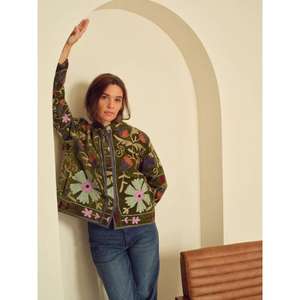 Chaqueta Corta Acolchada Floral Tejida a Mano, de Algodón, Ecológica, de Secado Rápido, Gruesa, para Mujer, Estilo Bohemio Étnico, Abrigo de Otoño/Invierno - Product Image 1