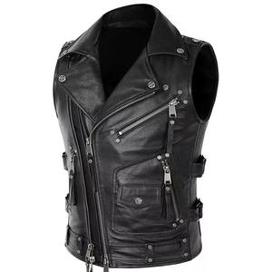 Chaleco de cuero genuino 100% para hombre, estilo motorista, ropa informal de tela de punto, característica de talla grande para invierno, precio bajo - Product Image 6