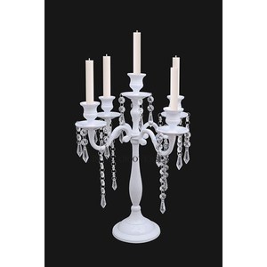 Candelabros de Metal de calidad Superior con recubrimiento en polvo de Color blanco con cristales colgantes, accesorios de decoración de boda de diseñador único - Product Image 1