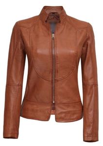 Meilleure vente veste en cuir marron clair pour femmes col montant d'hiver processus tricoté respirant écologique séchage rapide solide - Product Image 5