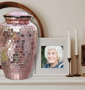Handmade Mosaic Glass Cremation Urn Large Adult Size Burial Hand Applied Individual <b>Tiles</b> Unique Artwork for Funerals - Product Image 2
