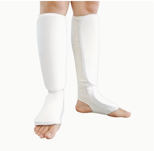 Protège-tibias rembourrés doux lavables en tissu de coton avec protection du cou-de-pied pour le kickboxing, le karaté et l'entraînement de boxe - Product Image 3