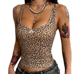 Trendy Women Leopard Print Ribbed Tank <b>Top</b> Slim Fit Stretch Sleeveless Tee Private Label Casual Fashion Summer Women's Shirts - Product Image 1