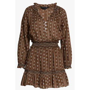 Abito in cotone Veronica Beard ODM elegante stile Boho Espie floreale a maniche lunghe color nocciola multicolore con elastico in vita, taglia XL, traspirante per il giorno - Product Image 5