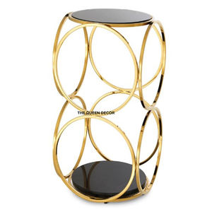 Table d'appoint de luxe dorée en acier inoxydable pour hôtels et restaurants, plateau en marbre noir, métal, salon, best-seller - Product Image 1
