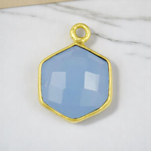 Hexagone bleu calcédoine pierres précieuses pendentifs à breloque faisant collier à faire soi-même bijoux en gros lunette faite à la main 925 pendentif en argent - Product Image 1