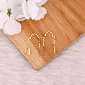 Boucles d'oreilles en chaîne de fils en laiton plaqué or jaune faites à la main, boucles d'oreilles minimalistes bohèmes, boucles d'oreilles tendance, cadeaux de mariage populaires, bijoux - Product Image 4