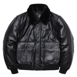 Veste de pilote à col montant en cuir de mouton véritable pour homme, tissu en toile, manteau de moto chaud et respirant pour l'hiver - Product Image 6