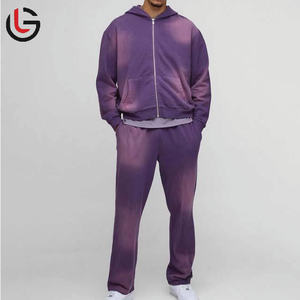 Chándales de gimnasio de lavado ácido con logotipo personalizado, traje de correr de dos piezas de algodón 100% vintage con cuello con capucha, ropa de calle para invierno - Product Image 2