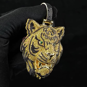 Oeil de tigre jaune plaqué or en argent sterling 925 D VVS Lab Grown Moissanite Hip-Hop Fine Jewelry Pendentifs avec certificat GIA - Product Image 1