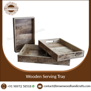 Ensemble de 3 plateaux de service rectangulaires en bois décoratifs faits à la main avec poignées, premier exportateur, vente en gros à prix d'usine - Product Image 6